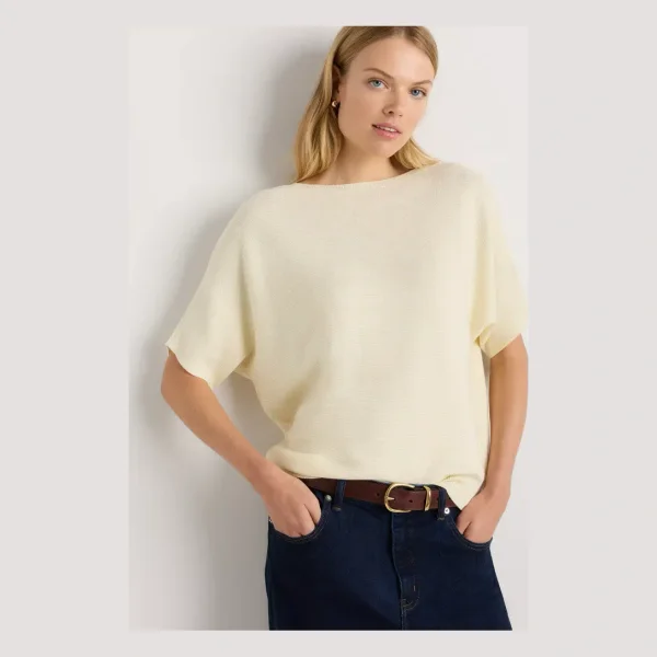 Lightweight Cotton Cashmere Link-Stitch Dolman Sweater in Heather Oatmeal