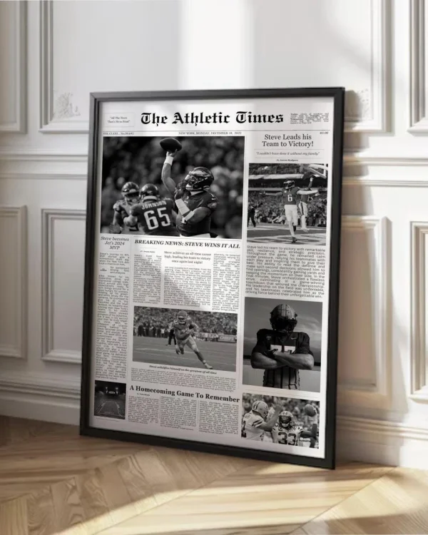 Custom Newspaper Headline Sports Athlete Boyfriend Gift, Gift For Him Wall Print