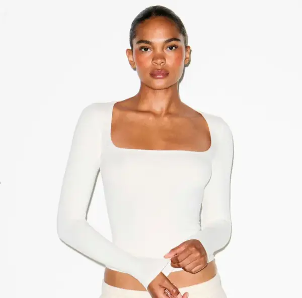 COTTON JERSEY SCOOP NECK LONG SLEEVE TOP | MARBLE