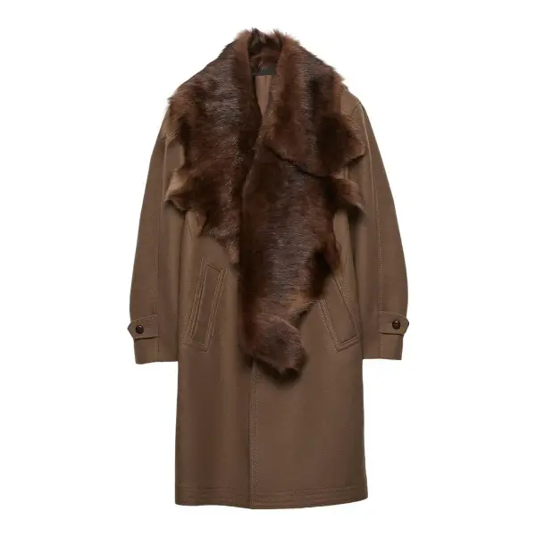 Shearling-Collar Single-Breasted Wool Coat