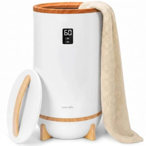 SereneLife Towel and Blanket Warmer - Single Touch Portable Towel Heater for Bathroom, Fragrant Disc Holder, LED Ring, 2 Large Towel Capacity, Built-in Timer (15-60 mins), Auto Shut-Off (White)
