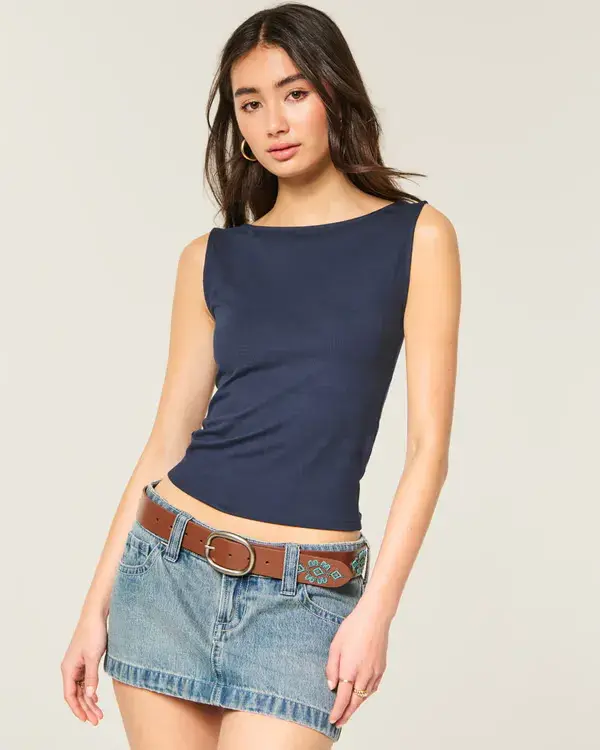 Soft Stretch Seamless Fabric Slash-Neck Tank