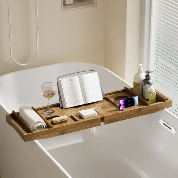 Lark Manor™ Bath Caddy Tray For Bathtub - Bamboo Adjustable Organizer Tray For Bathroom With Free Soap Dish Suitable For Luxury Spa Or Reading(Walnut) & Reviews | Wayfair