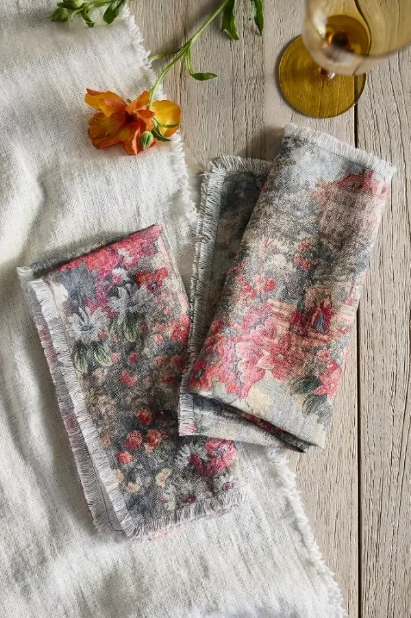 Vintage Tapestry Linen Napkins, Set of 2