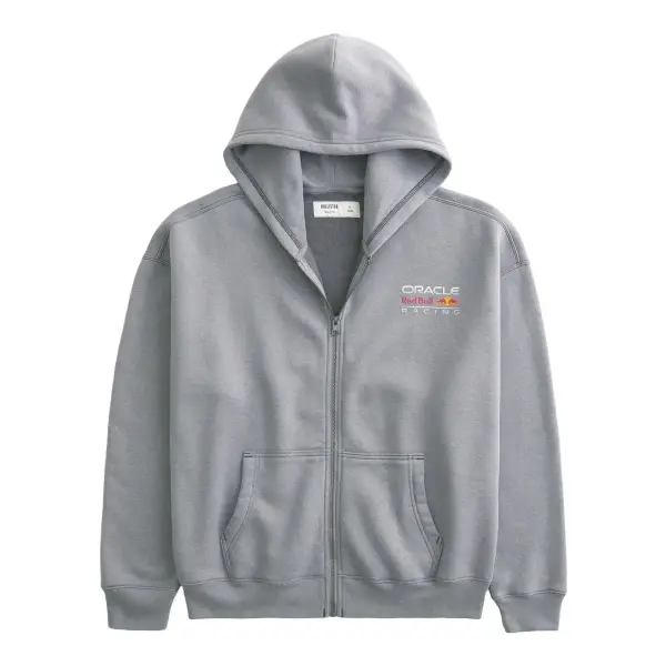 Boxy Zip-Up Graphic Hoodie