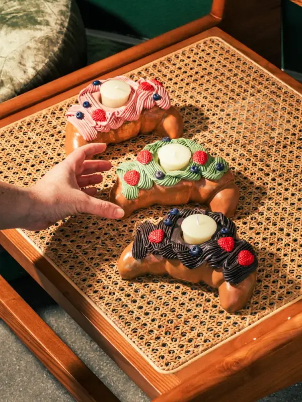 Croissant Candle Holders Set of 3, Strawberry, Chocolate & Matcha