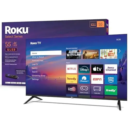 Roku Smart TV 2026 – 55-Inch Select Series, 4K QLED TV – Roku TV with Voice Remote – Flat Screen QLED Television with Wi-Fi for Streaming Live Local News, Sports, & Movies – Bluetooth Headphone Mode