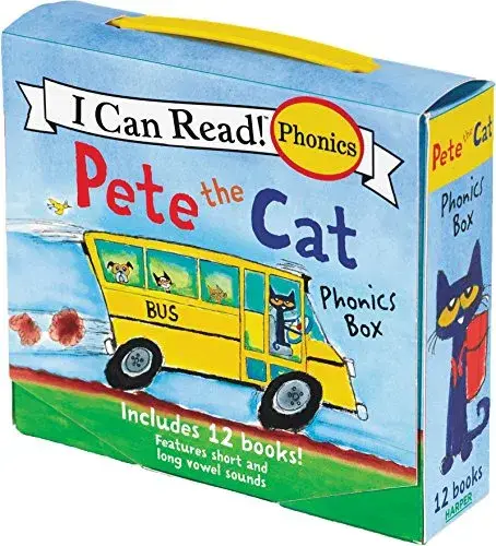 Pete the Cat 12-Book Phonics Fun!: A Box of 12 Mini-Books Featuring Short and Long Vowel Sounds (I Can Read Phonics)