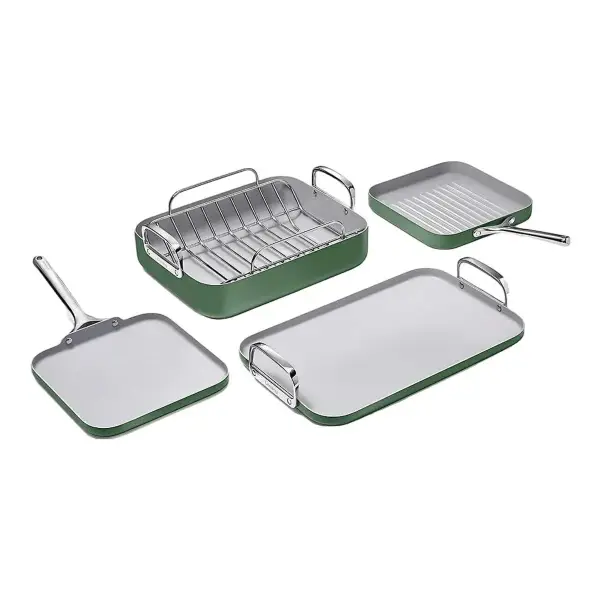 Squareware Set 7-Piece Set of Ceramic-Coated Pans with Complimentary Storage