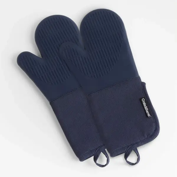 Blue Organic Cotton Oven Mitts with Silicone Grip, Set of 2