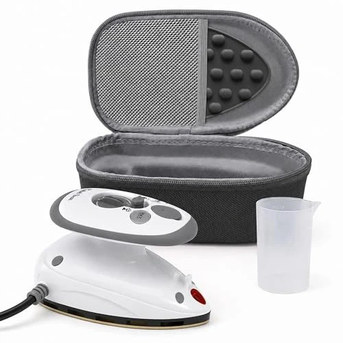 The Quilted Bear Premium Mini Steam Iron - Lightweight Mini Travel Iron for Effortless Quilting & Wrinkle-Free Clothes with Carry Case & Iron Rest Set - Travel Steamer for Clothes & Crafts (Black)