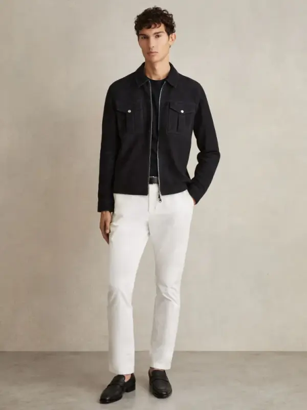 Suede Zip-Through Jacket in Navy