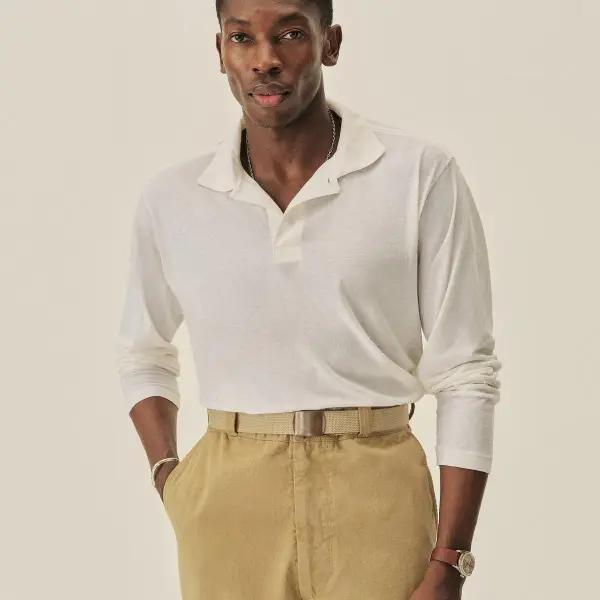 White Japanese Cool Cashmere L S Knit Polo