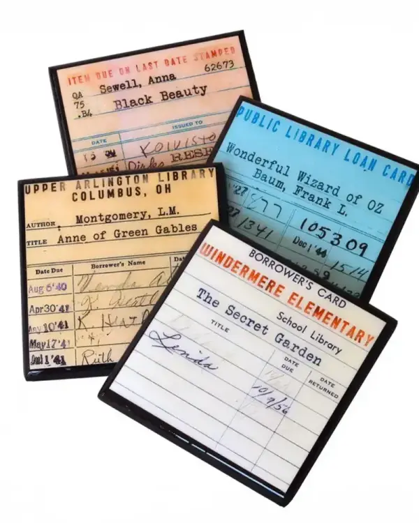 Vintage Library Card Coaster Set