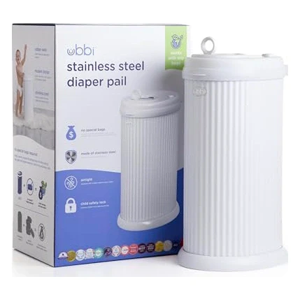 Ubbi Fluted Stainless Steel Diaper Pail - Matte White