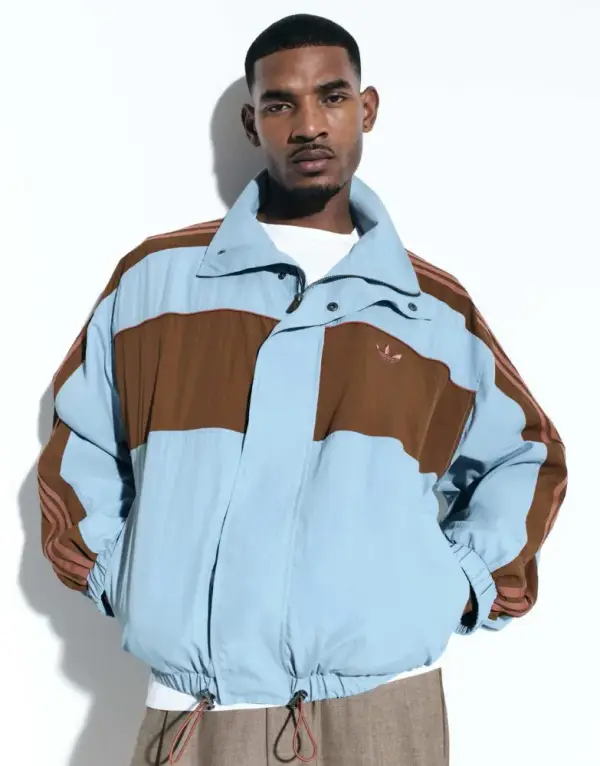 adidas Originals x ASOS oversized track jacket in blue color block nylon