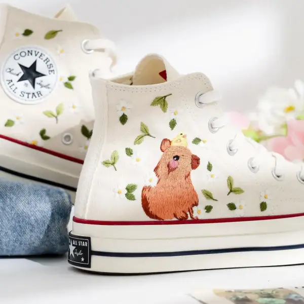 Custom Capybara Embroidered Converse