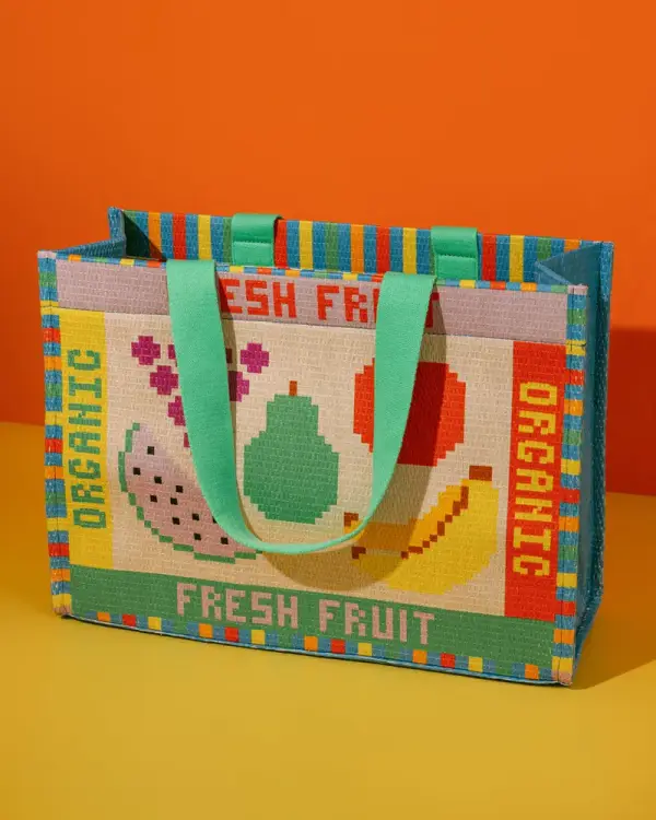 Rattan Market Bag - Fruit Tiles