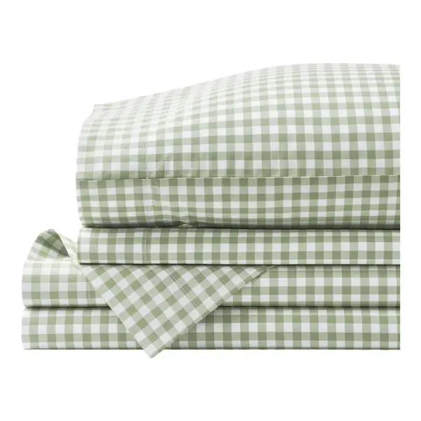 Ditsy Gingham Cotton Percale Bed Sheet Set
