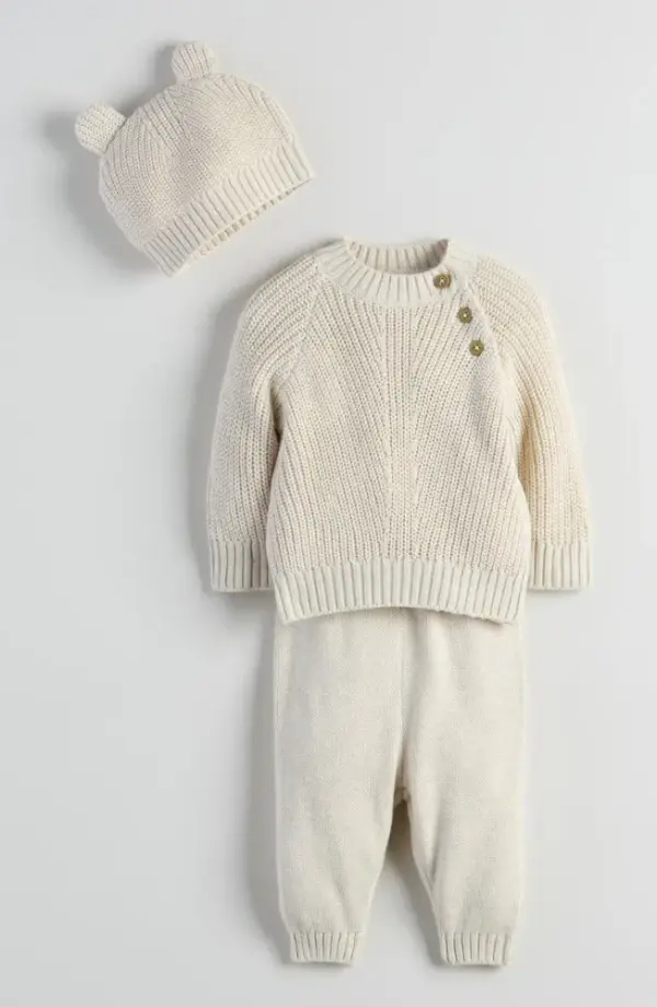 Knit Sweater, Pants & Hat Set