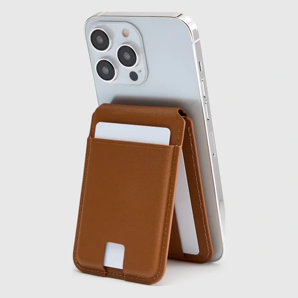 Leather MagSafe Wallet & Phone Stand in Cognac
