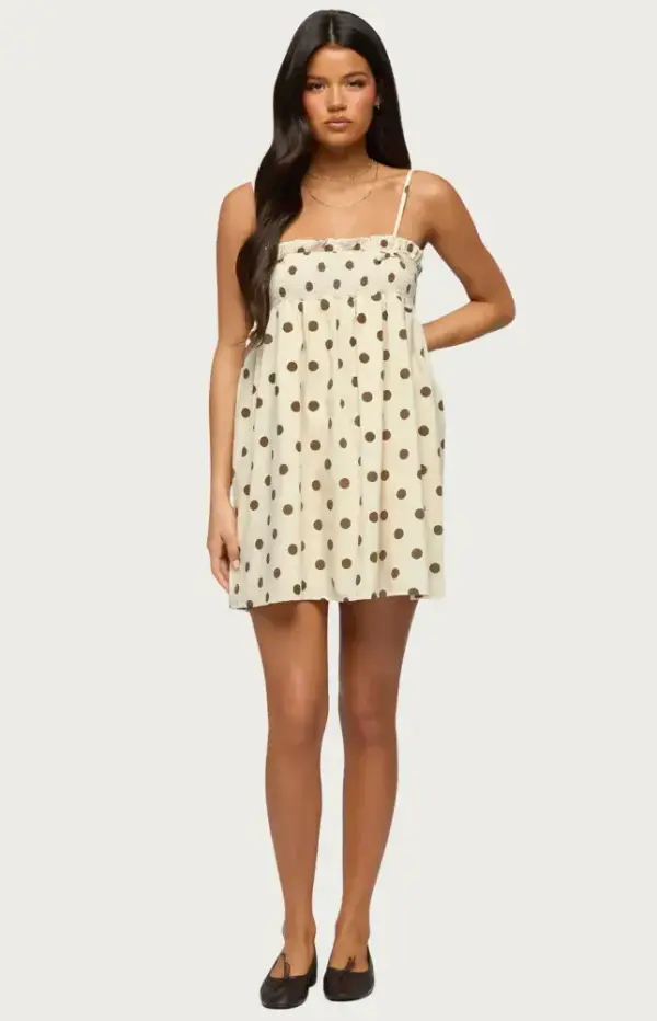 Polka Dot Linen Look Mini Dress