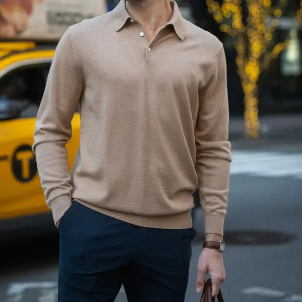 Bellagio Three Button Long Sleeve Merino Polo