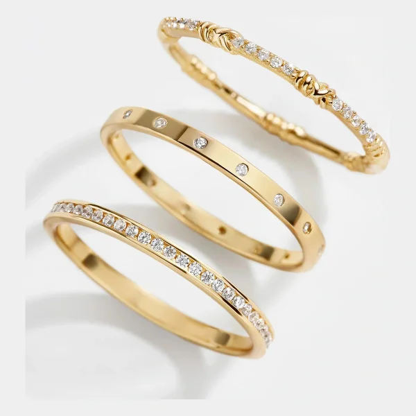 Maddie 18K Gold Ring Set - Gold/Pavé
