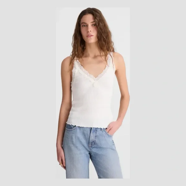 Lace-Trim Ribbed V-Neck Tank