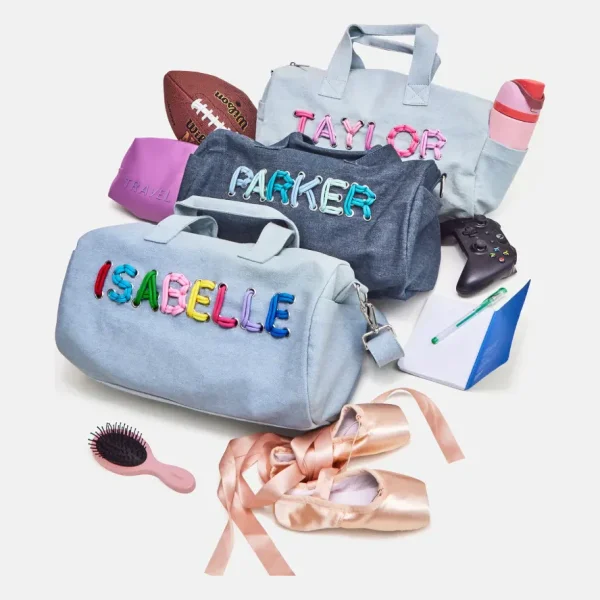 Thready to Go Kids’ Custom Duffle - Light Denim/Pink Multi