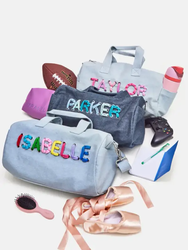 Thready to Go Kids’ Custom Duffle - Light Denim/Pink Multi
