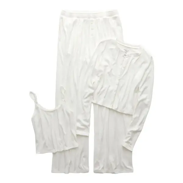 3-Piece Pointelle Plush Cardigan Pajama Set