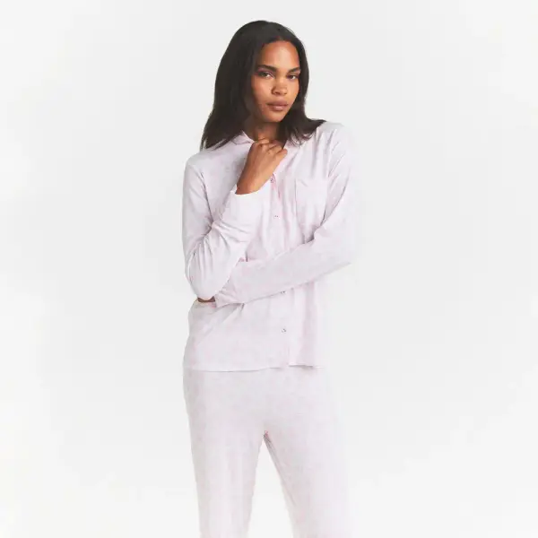 SKIMS SLEEP LONG SLEEVE BUTTON UP SET | SNOW DELICATE FLORAL PRINT