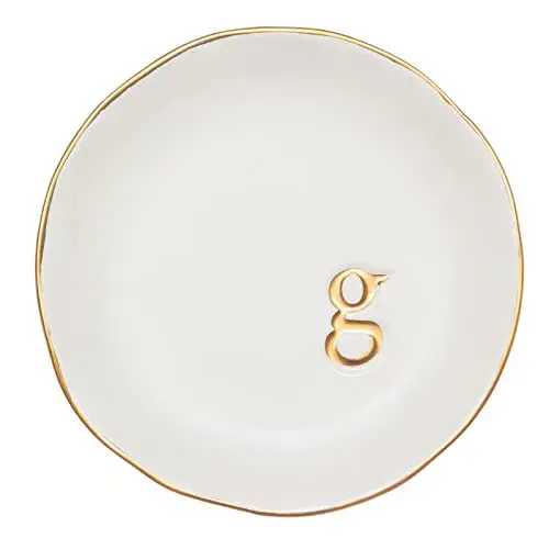 COLLECTIVE HOME - Ceramic Jewelry Tray, Decorative Trinket Dish for Rings Earrings Necklaces Bracelet Watch Keys, Birthday Mother's Day Christmas Gift for Women, 4.75", White Surface (G)