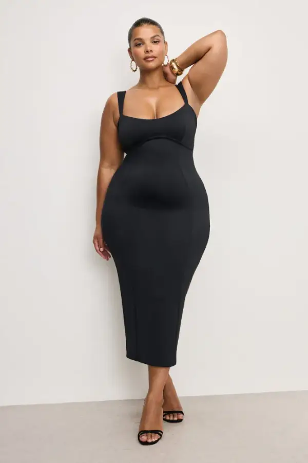 SCULPTING SWEETHEART MIDI DRESS | BLACK001