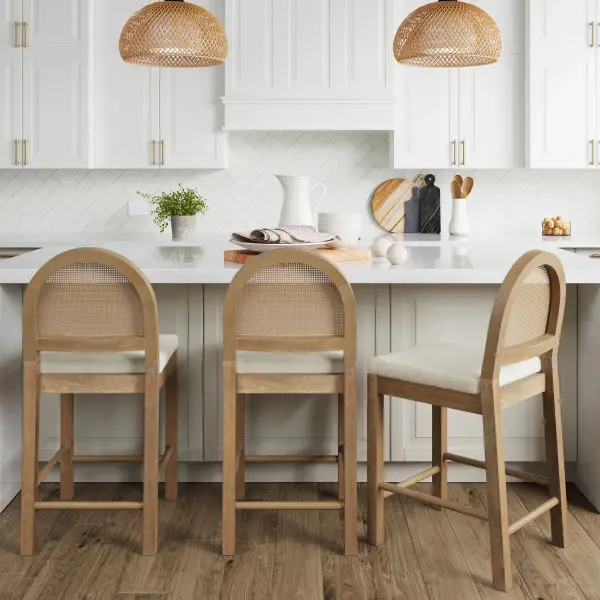 Boucle Rattan Counter Height Bar Stools Set Of 3