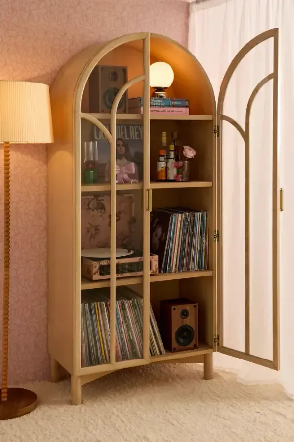 Camille Arched Glass Paned Storage Cabinet