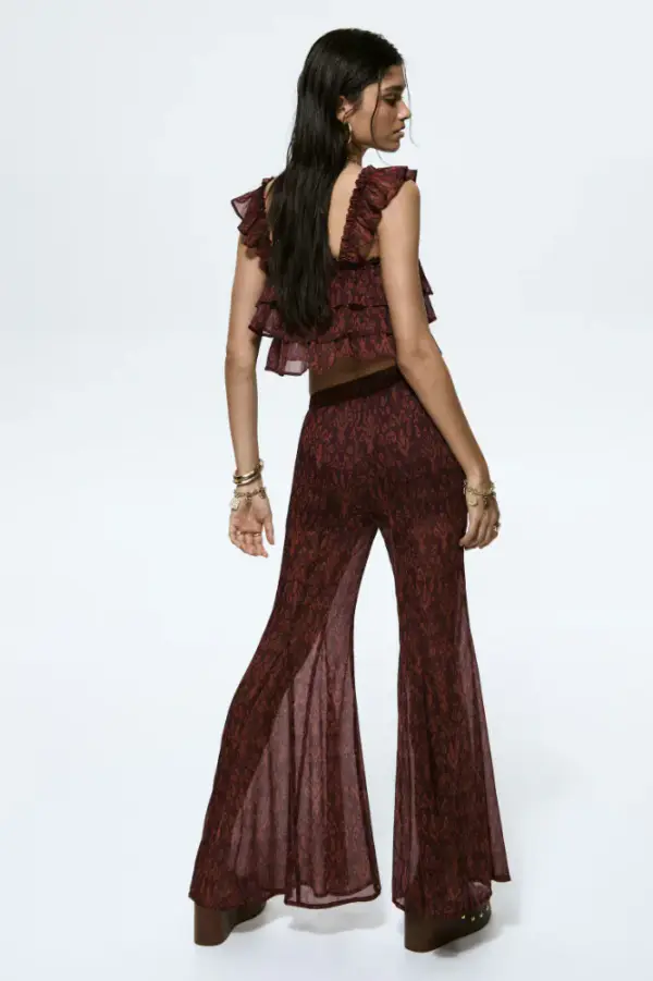 Flared Crinkled Pants
