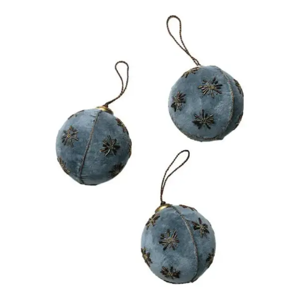 4" Embroidered Velvet Baubles (Set of 3)
