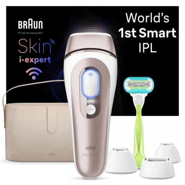 Braun Smart IPL, Vogue’s Best Hair Removal Device, Skin i·Expert Pro 7: at Home Laser Hair Removal, Permanent Visible Hair Reduction, Gift, Free App, Vanity Case, Venus Razor, 4 Smart Heads, IPL7387