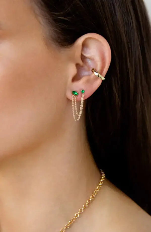 Double Piercing Chain Drop Earrings