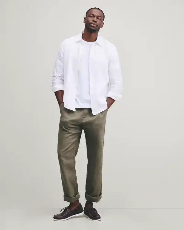 100% European Linen Drawstring Beach Pants in Bayberry Olive