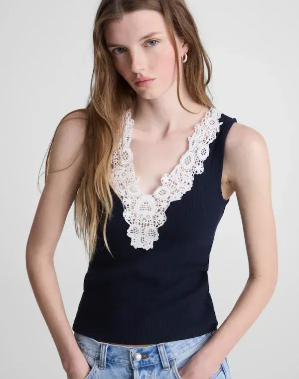 Lace-Trim V-Neck Tank