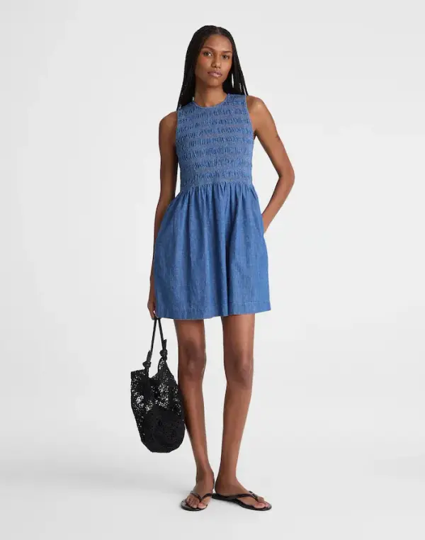 The Denim Melody Smocked Mini Dress