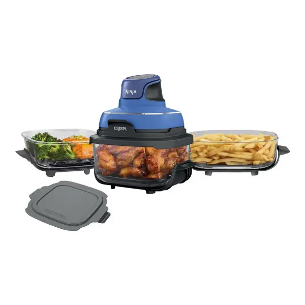 Crispi 5 In 1 Portable Glass Air Fry Cooking System 3 Containers Cover