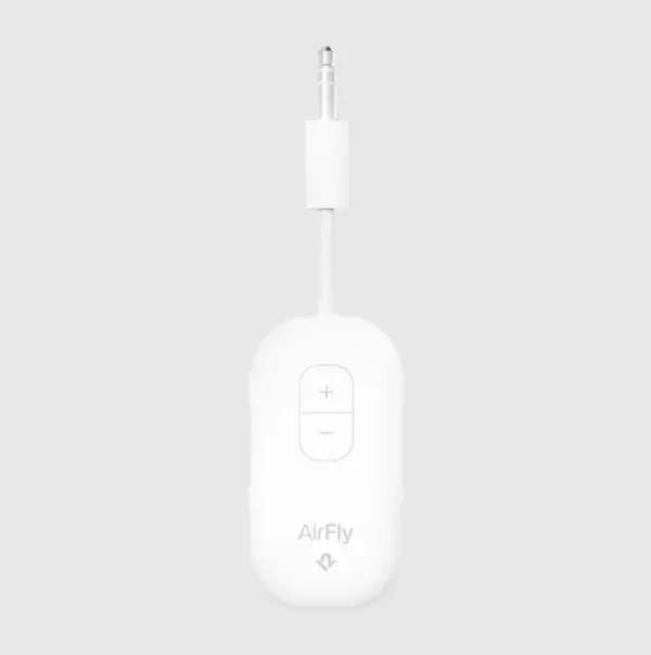 AirFly Pro 2 – Bluetooth Adapter, Pair 2 AirPods or Wireless Headphones – 3.5mm AUX Bluetooth Transmitter and Receiver for Cars, Boats, Treadmills, TVs & More – Travel Essentials,White