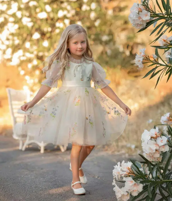Enchanted Bloom Embroidered Tulle Dress for Girls