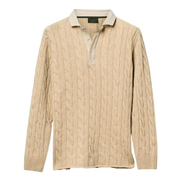 Cotton Cable Knit Rugby Sweater