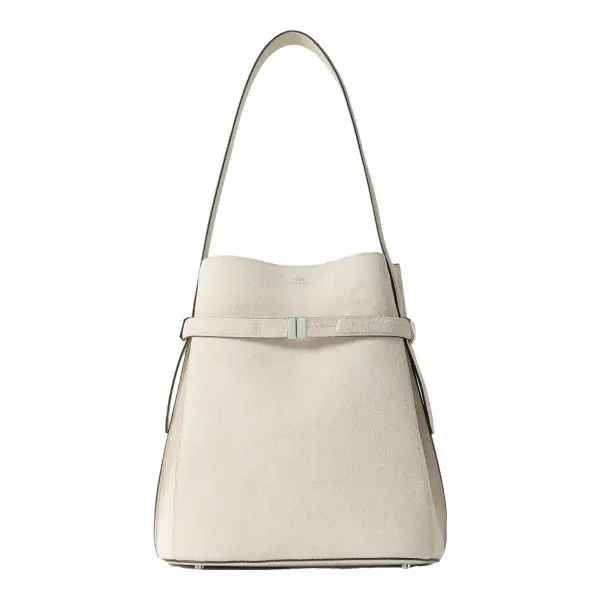 Belted Leather-Trimmed Suede Tote Bag
