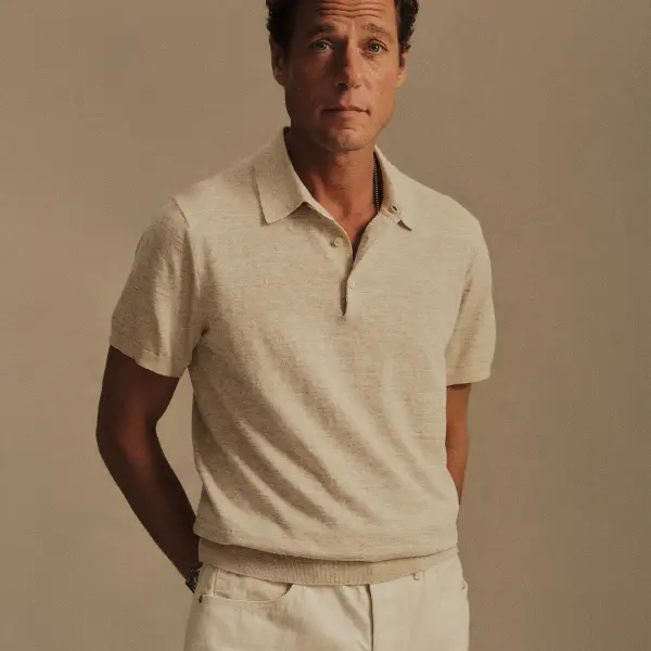 Heather Flax Avalon Knit Polo